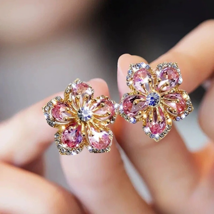 Colorful Zirconia Silver Flower Earrings
