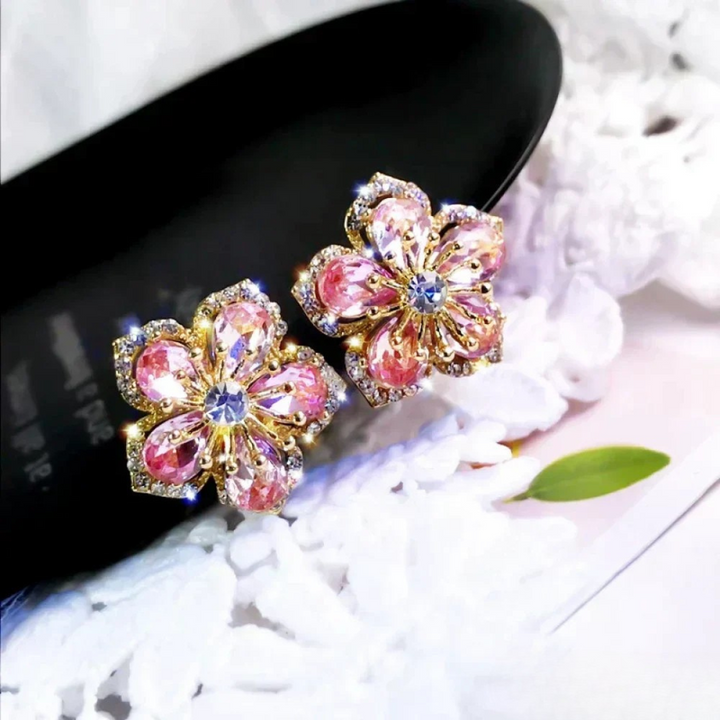 Colorful Zirconia Silver Flower Earrings