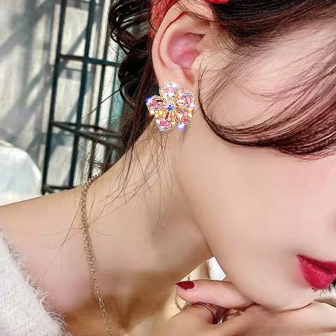 Colorful Zirconia Silver Flower Earrings