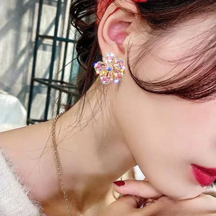 Colorful Zirconia Silver Flower Earrings