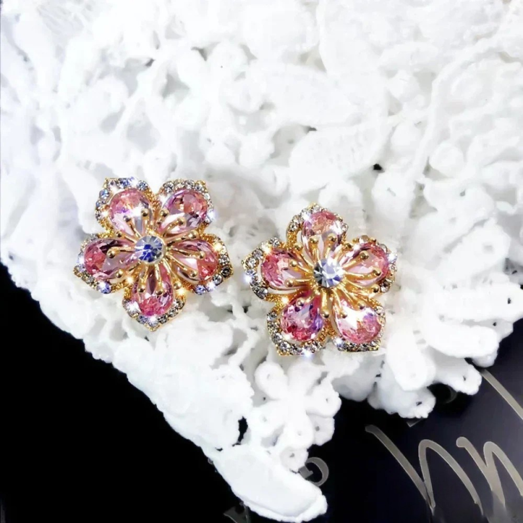 Colorful Zirconia Silver Flower Earrings